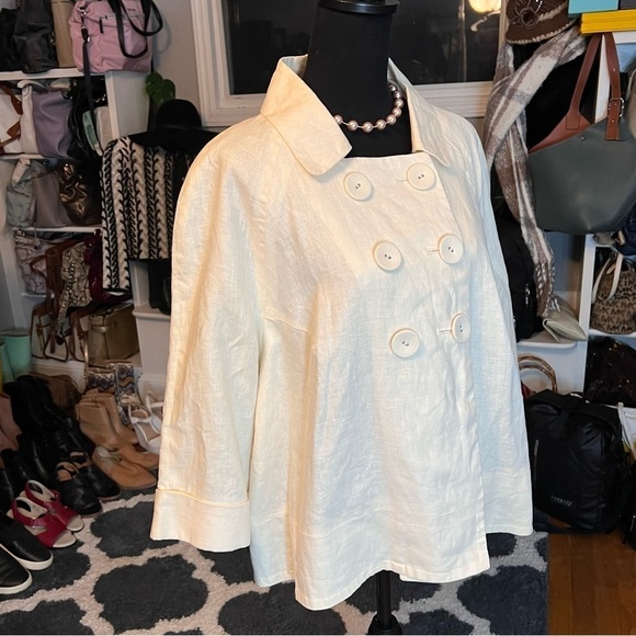 SANDRO SPORTSWEAR Linen Double Breasted Ivory Jacket Size L - Picture 5 of 7